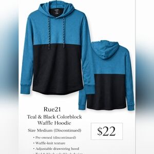 Rue21 Teal/Black Colorblock Waffle Knit Hoodie – Medium (Discontinued)